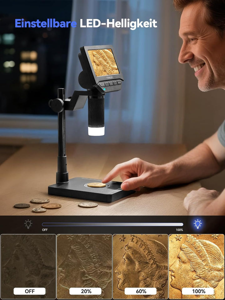 TOMLOV DM4W Mikroskop Digital mit Waage: Münzmikroskop mit 4,3" IPS-Bildschirm, USB Münzlupe mit LED