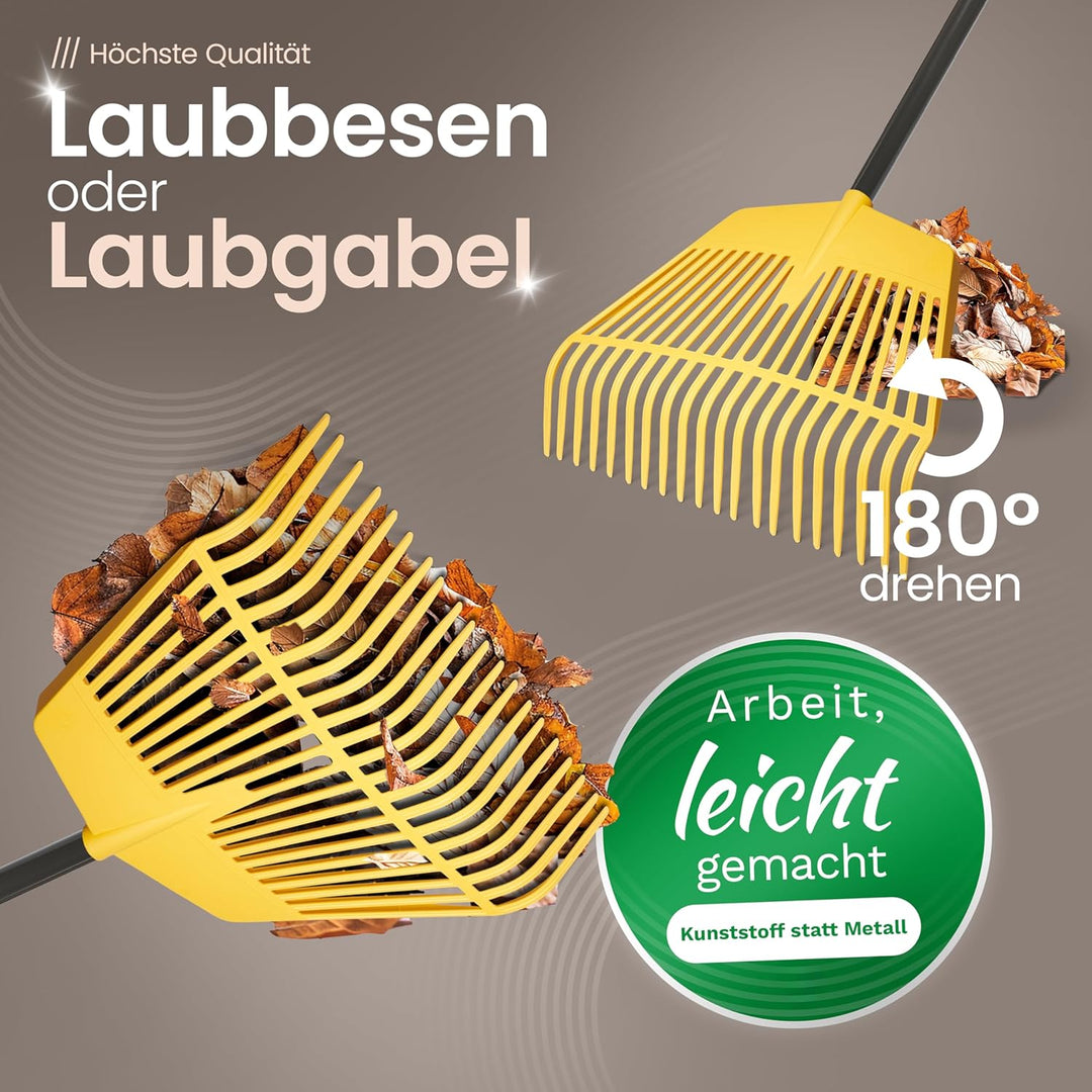 Novatool Laubbesen mit Teleskop-Stiel bis 152cm, 2 in 1 Kombigerät, Laubbesen und Laubgabel mit 20 K
