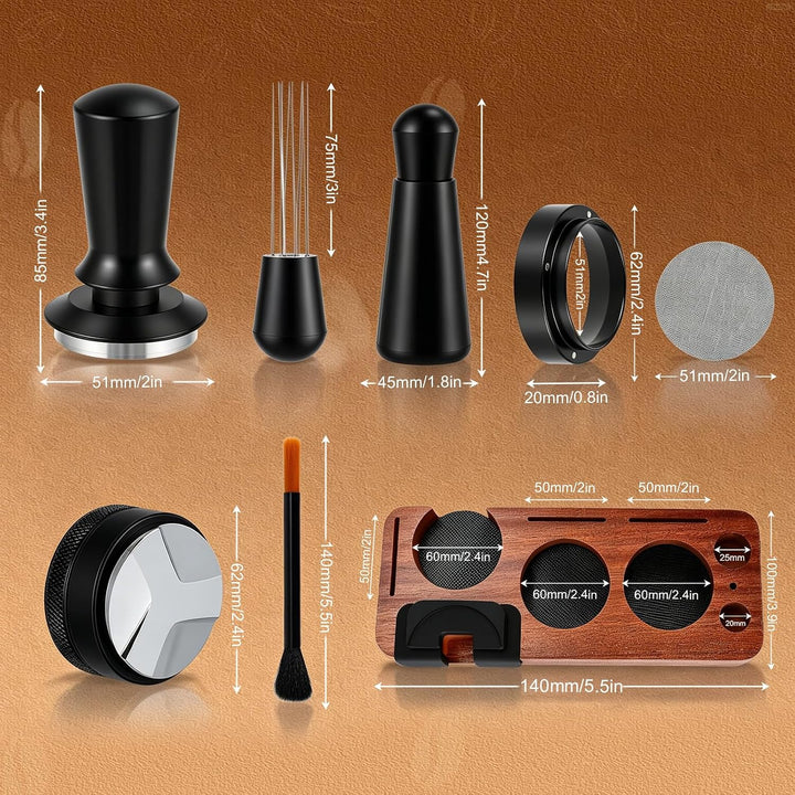 Espresso Zubehör Set 8-teilig, 51mm Kaffee Tamper mit Tamperstation und WDT Werkzeug, Verteilwerkzeu