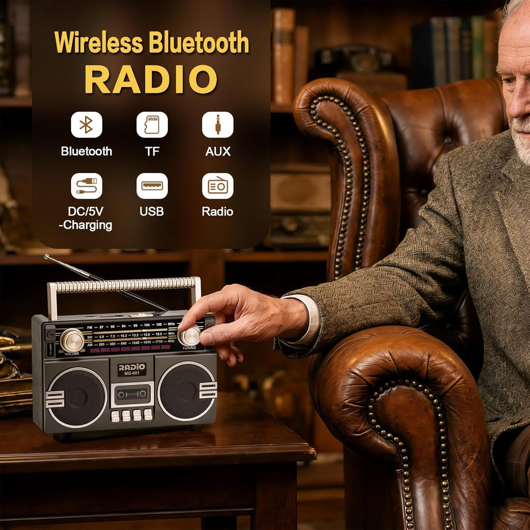 Tendak Retro Radio AM/FM/SW, Nostalgie Radio mit 1200mAh Akku, Kofferradio mit 6.0 Bluetooth, Küchen