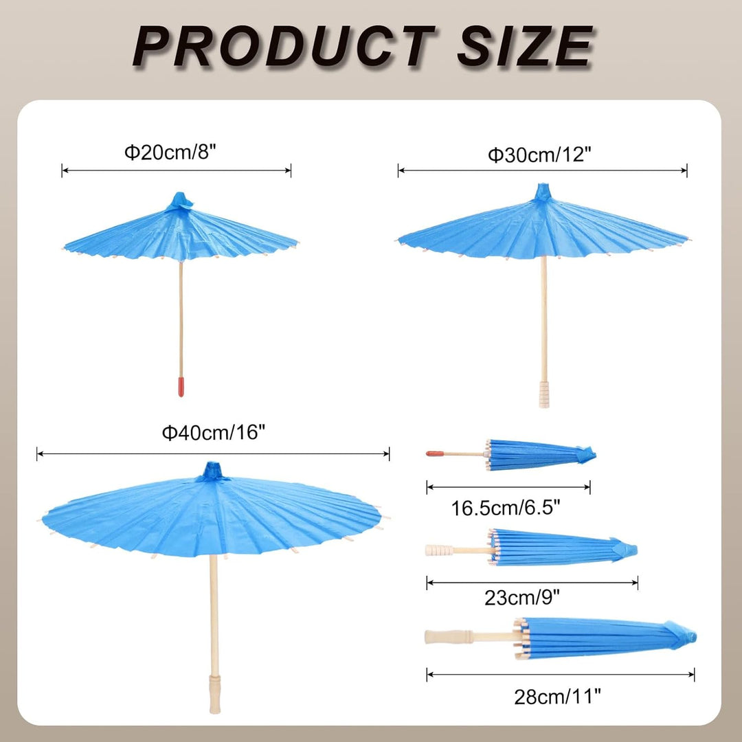 QUARKZMAN 6 Stück Papier-Schirme, 20cm/30cm/40cm Papier-Parasol-Schirm DIY Ölpapier-Mal-Schirme für