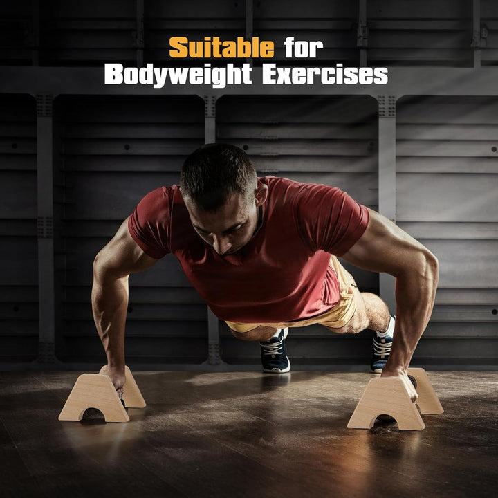 Liegestützgriffe aus Holz,2 Push Up Bars & 4 Handgelenkbandagen,Parallettes Rutschfeste Paralletes f
