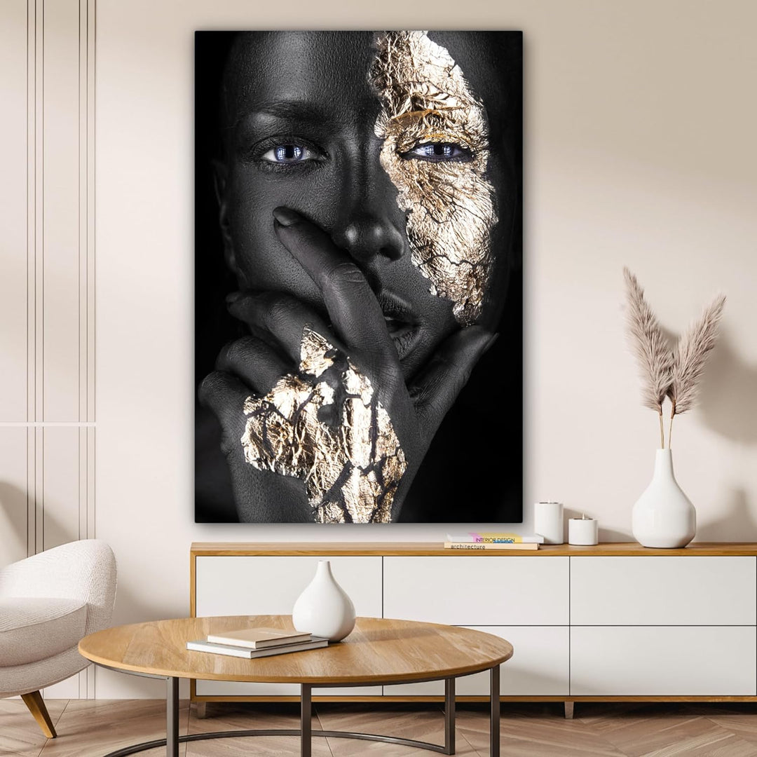 MuchoWow© Bild auf Leinwand Gross 80x120 cm XXL Schlafzimmer Bilder Wand Goldene Deko Wohnzimmer Mod