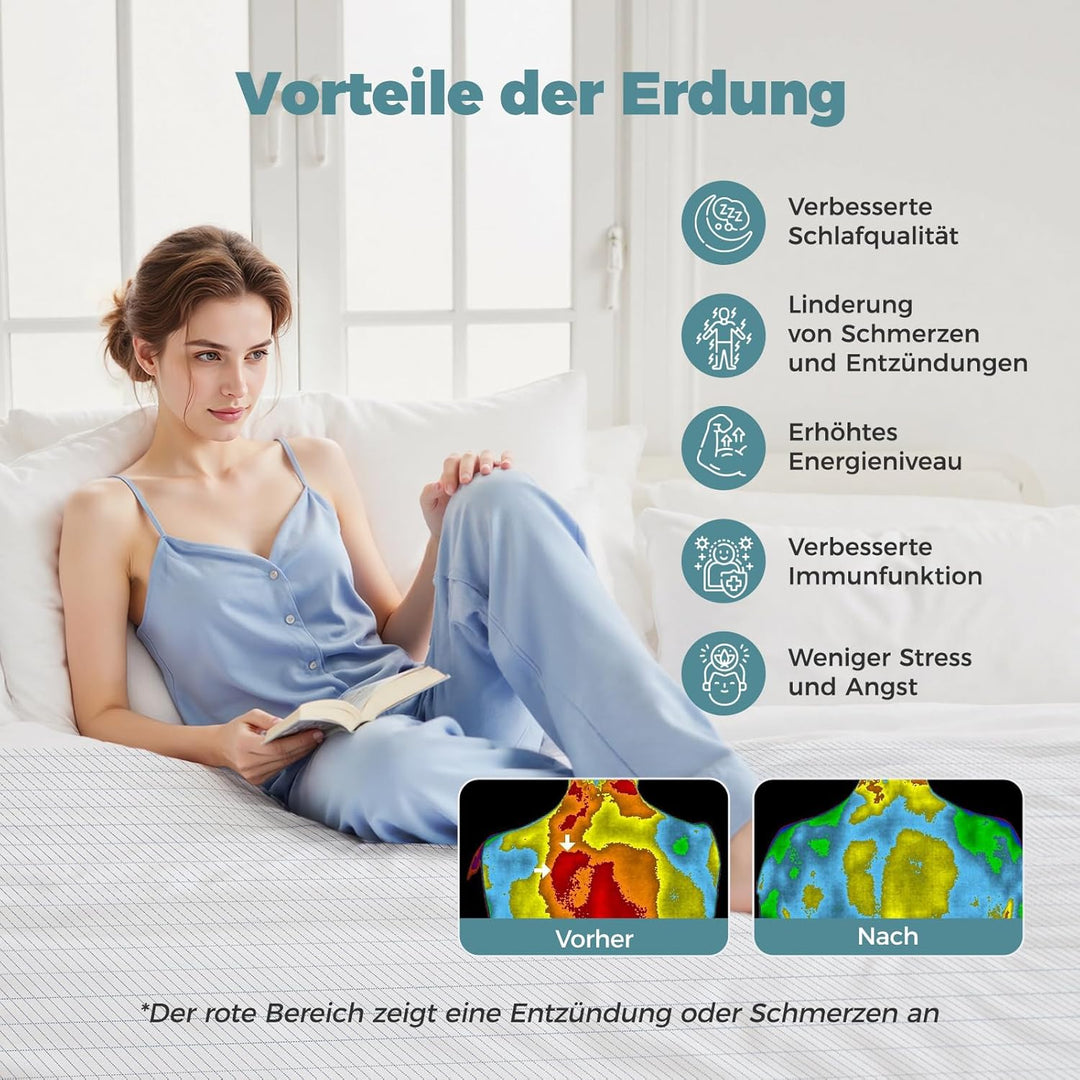 Grounding Mat, Erdungsmatte Erdungslaken fürs Bett, 95% Bio-Baumwolle + 5% Reine Silberfaser, ideal