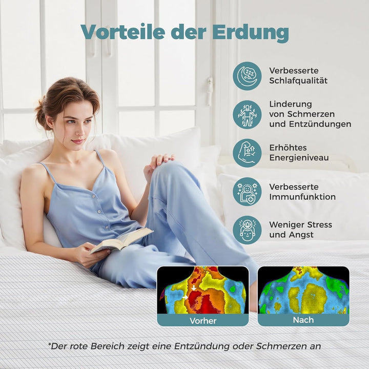 Grounding Mat, Erdungsmatte Erdungslaken fürs Bett, 95% Bio-Baumwolle + 5% Reine Silberfaser, ideal