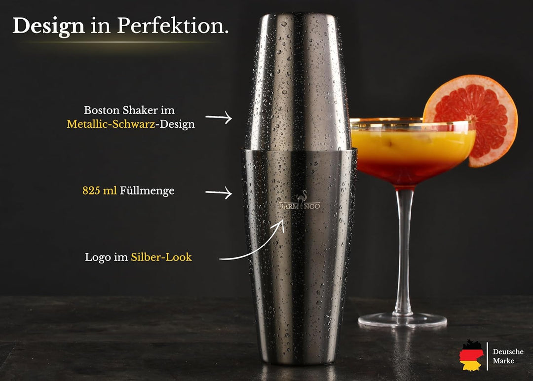 Edelstahl Cocktail Set 11tlg – 825ml Boston Cocktail Shaker Set mit Ständer und Bar Zubehör, Cocktai