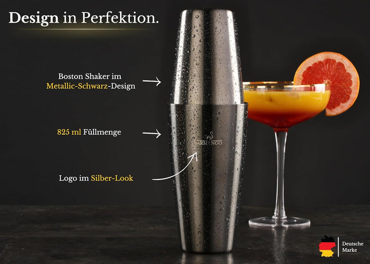 Edelstahl Cocktail Set 11tlg – 825ml Boston Cocktail Shaker Set mit Ständer und Bar Zubehör, Cocktai