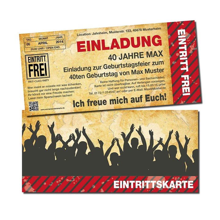 Einladung Einladungskarte Geburtstag Eintrittskarte (20 Stück) individuell mit Druck, 20