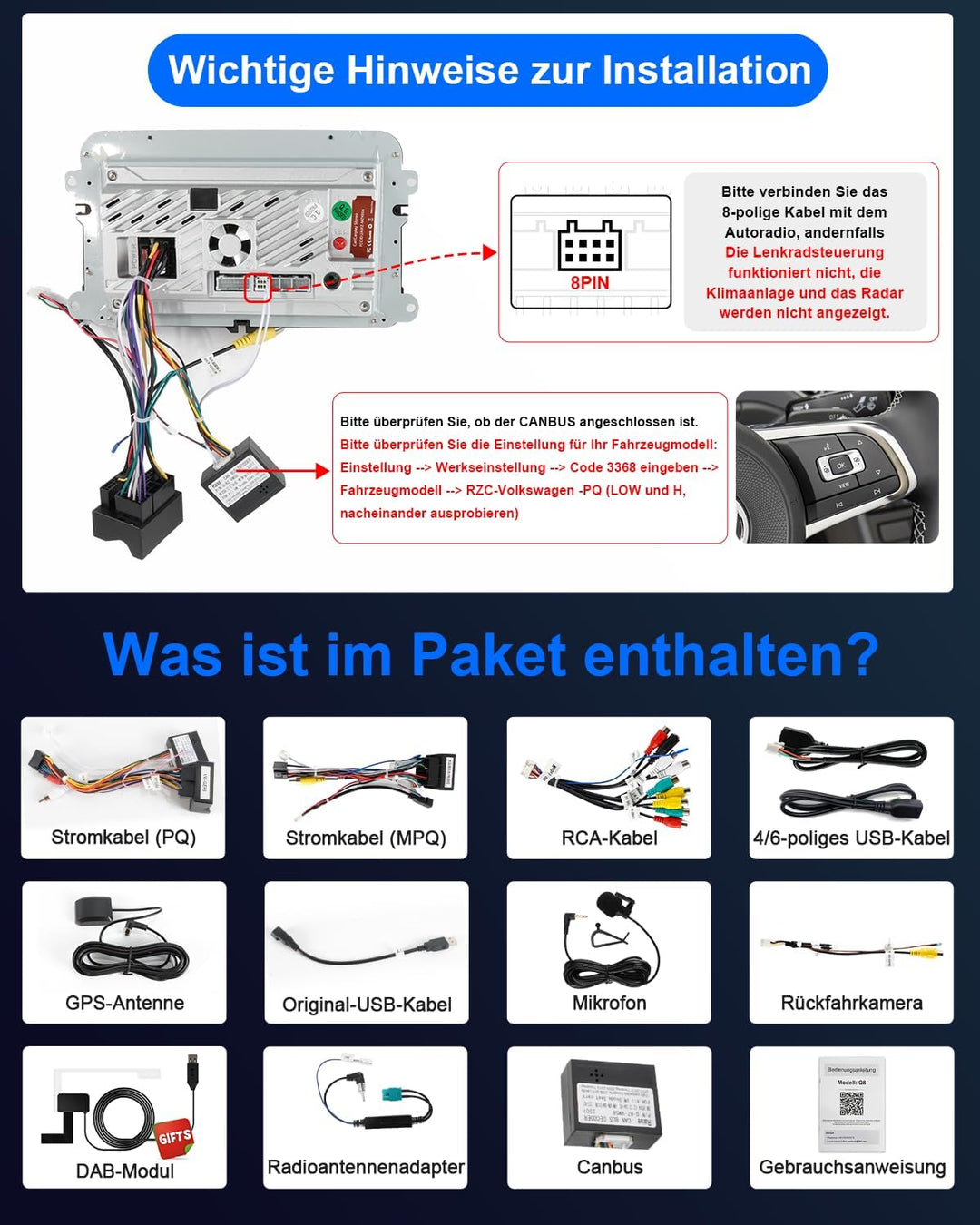 Autoradio mit Bildschirm für VW Golf 5 6 T5 Passat Polo 6R Tiguan Seat Skoda, 8-Kern 4+64GB VW Caddy