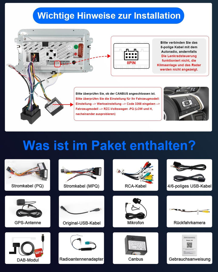 Autoradio mit Bildschirm für VW Golf 5 6 T5 Passat Polo 6R Tiguan Seat Skoda, 8-Kern 4+64GB VW Caddy