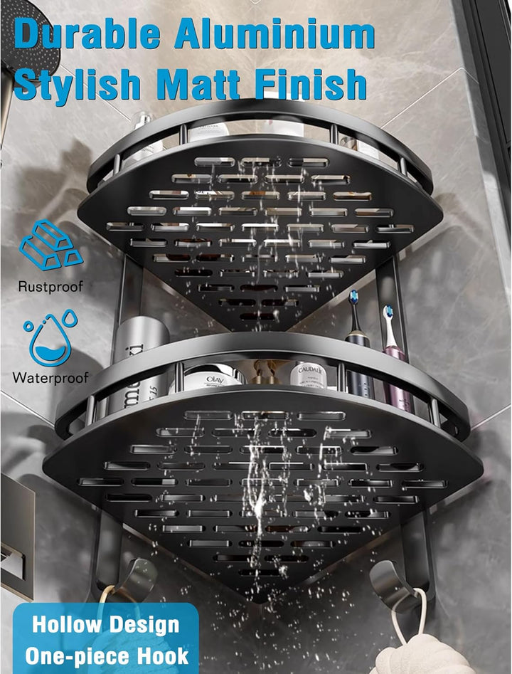 GERUIKE Duschkorb Ohne Bohren Ecke - Duschregal Ohne Bohren Schwarz Matt - Duschablage Ecke Badezimm