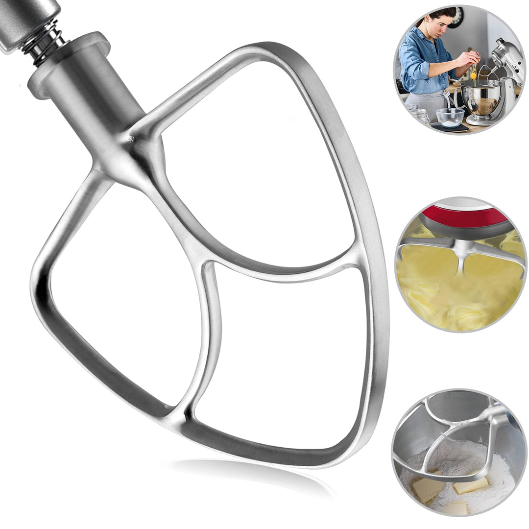 HOMGEN Flachrührer Edelstahl für Kitchenaid 4.5/5QT Flachrührer aus Edelstahl spülmaschinenfest für