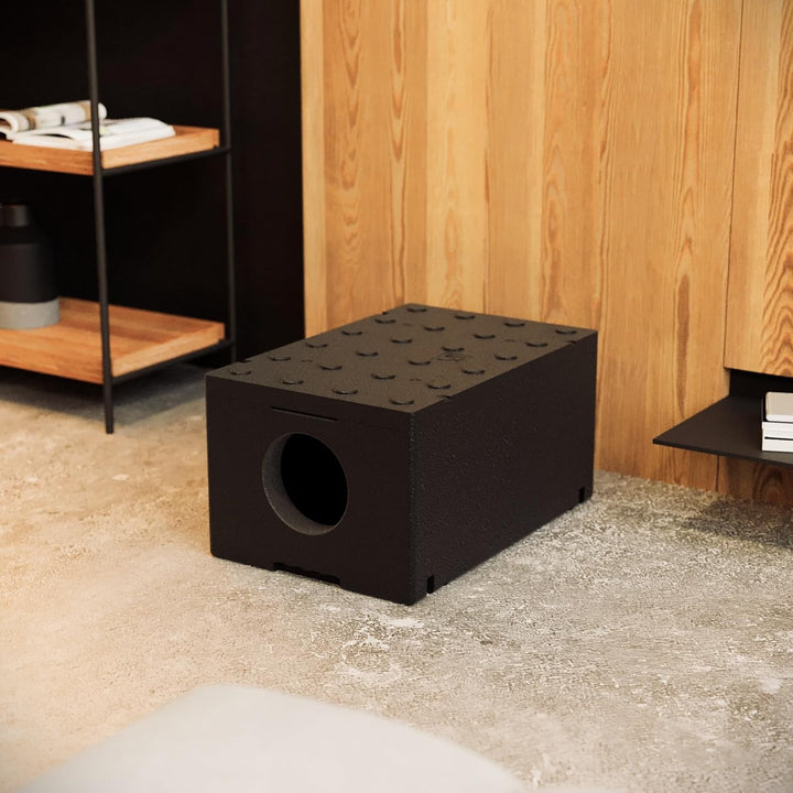 QLS Katzenhaus aus Styropor – 60x40x27 cm isoliertes wetterfestes Schutzhäuschen Outdoor Schwarz