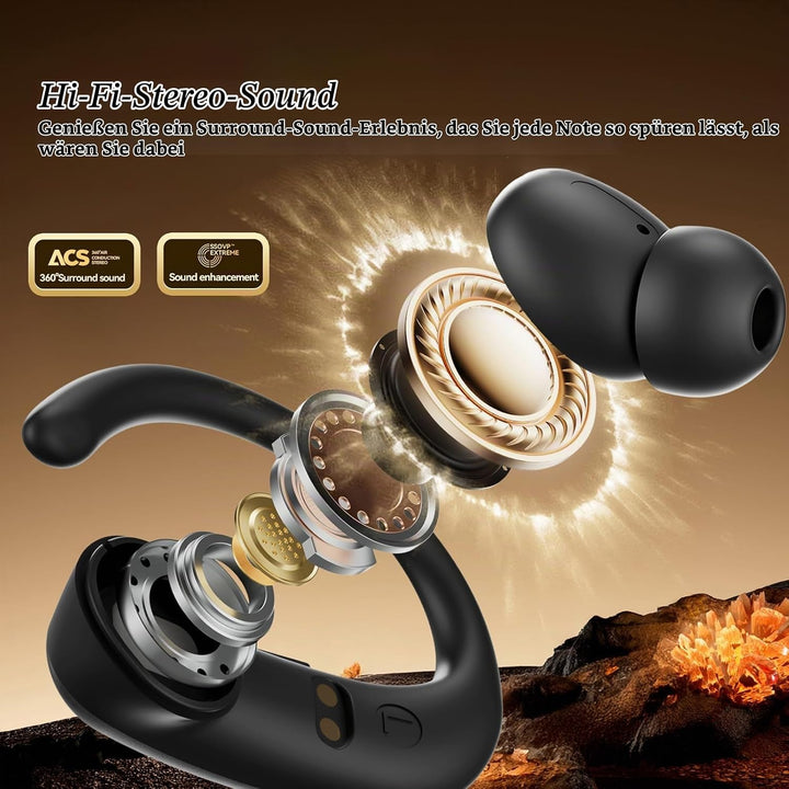 Bluetooth 6.0 Kopfhörer Sport,Kopfhörer Kabellos HiFi Immersive Sound,75 Std Spielzeit,LED-Anzeige,I