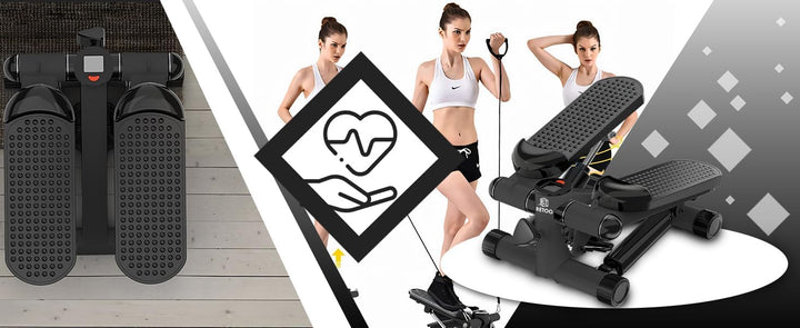 Retoo Stepper für Zuhause mit LCD Display & Widerstandsbändern, Stepper bis 100 kg, Ganzkörpertraini