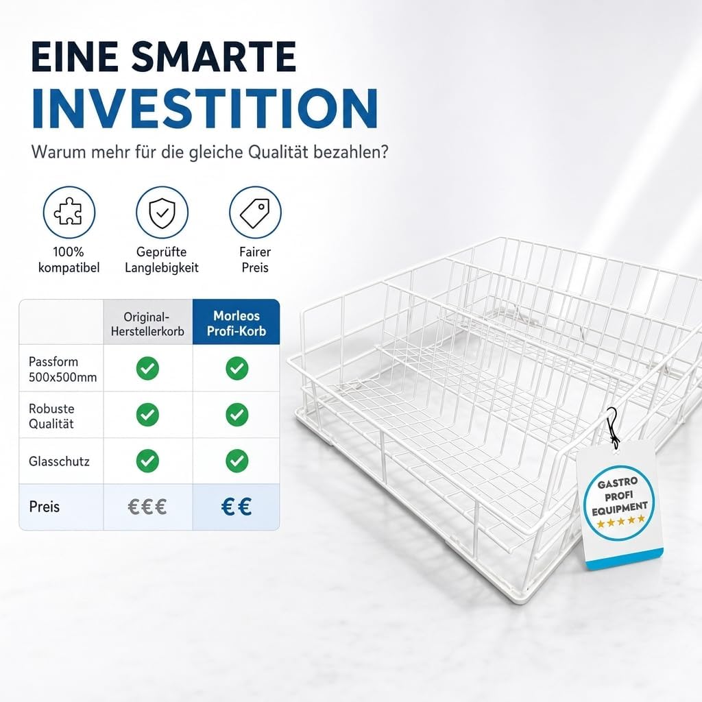 Morleos Gläserspülkorb Drahtgitterkorb 400x400 mm - 3 Reihen | Made in EU | Gläserkorb für Gastronom