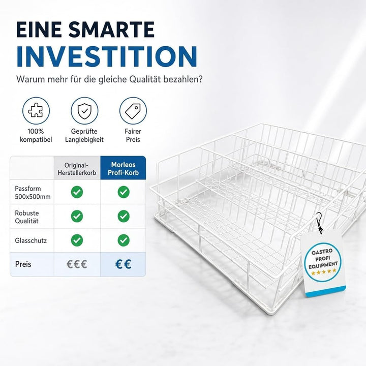 Morleos Gläserspülkorb Drahtgitterkorb 400x400 mm - 3 Reihen | Made in EU | Gläserkorb für Gastronom