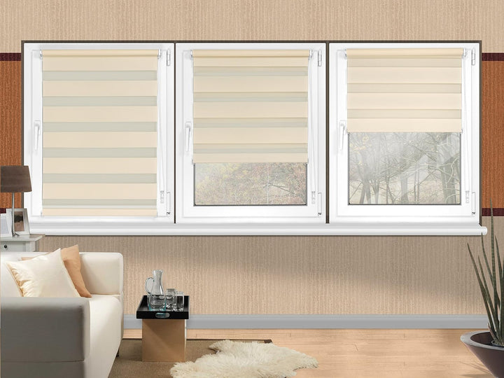 Doppelrollo in 4 Farben & in 8 Grössen - mit Klemmfixierung am Fensterahmen und fest montierter Träg