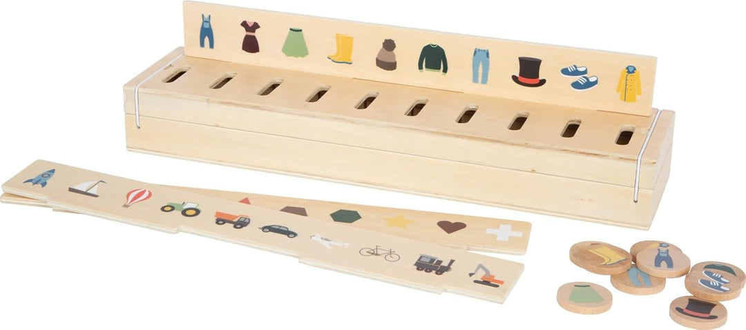 small Foot Bildersortierbox aus Holz, 60 Verschiedene Bilder zum Sortieren und Entdecken, für Kinder