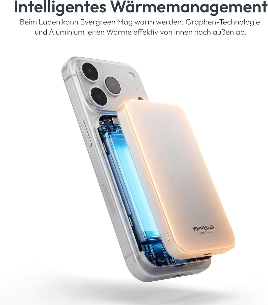 VONMÄHLEN Evergreen Mag - Wireless Powerbank kompatibel mit MagSafe - Ultra Thin, Tragbares Ladegerä