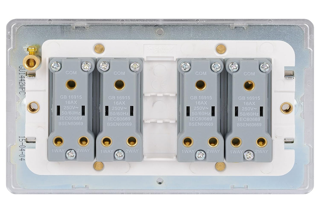 Schneider Electric Ultimate schraubenlose, flache Platte, 4-Gang-Wippschalter, 2-Wege-Lichtschalter,