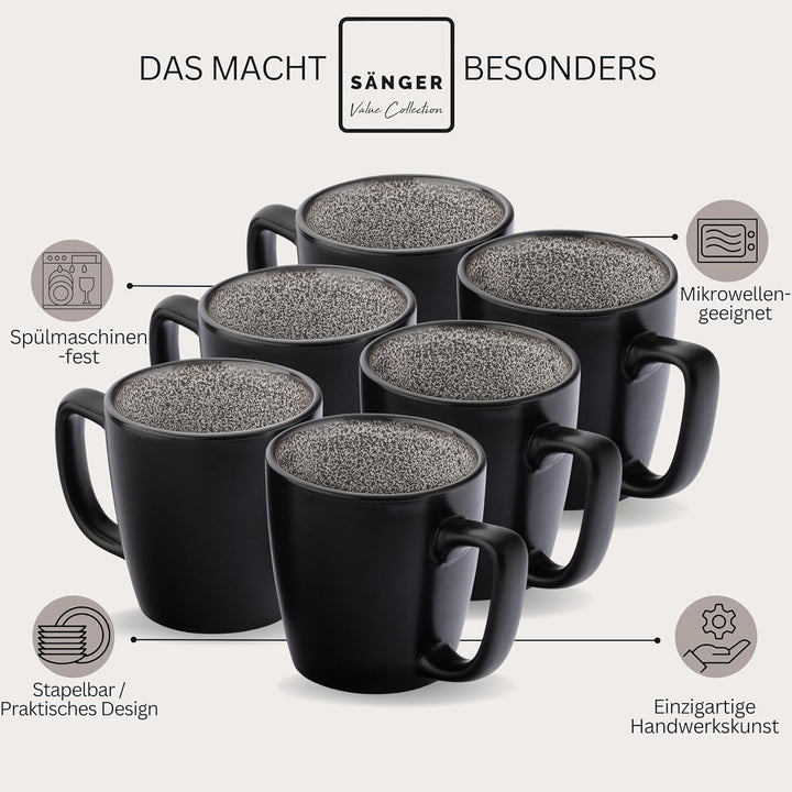 SÄNGER Luxor | Kaffeebecher 6 Personen, Steingut Kaffeetassen Set 6er, Tassen Teetasse spülmaschinen