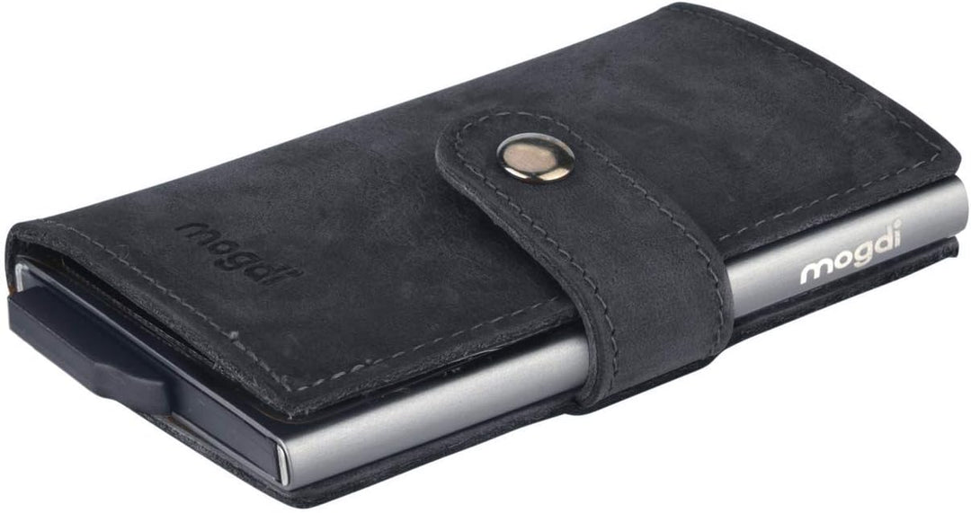mogdi Mini Black Premium Herren Portmonee RFID Schutz Kartenetui Business Geldbörse feinstes A++ Ech