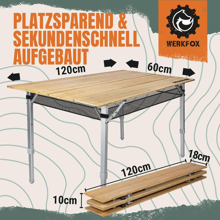 Bambus Klappbarer Camping Tisch; Höhenverstellbarer Klapptisch für Garten; Outdoor Beistelltisch Fal