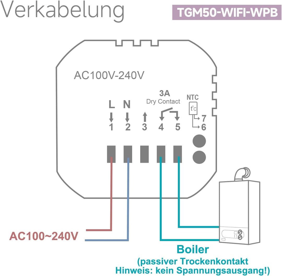 Beok Thermostat Heizung Digital Für Gaskessel, Thermostat Fussbodenheizung Smart WiFi Raumthermostat