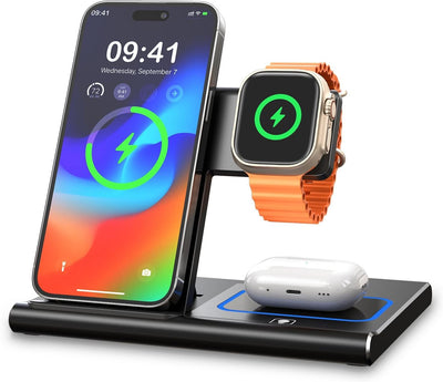 EXW Ladestation Apple Watch und iPhone,3 in 1 Ladestation Apple für Wireless Charger, iPhone Ladeger