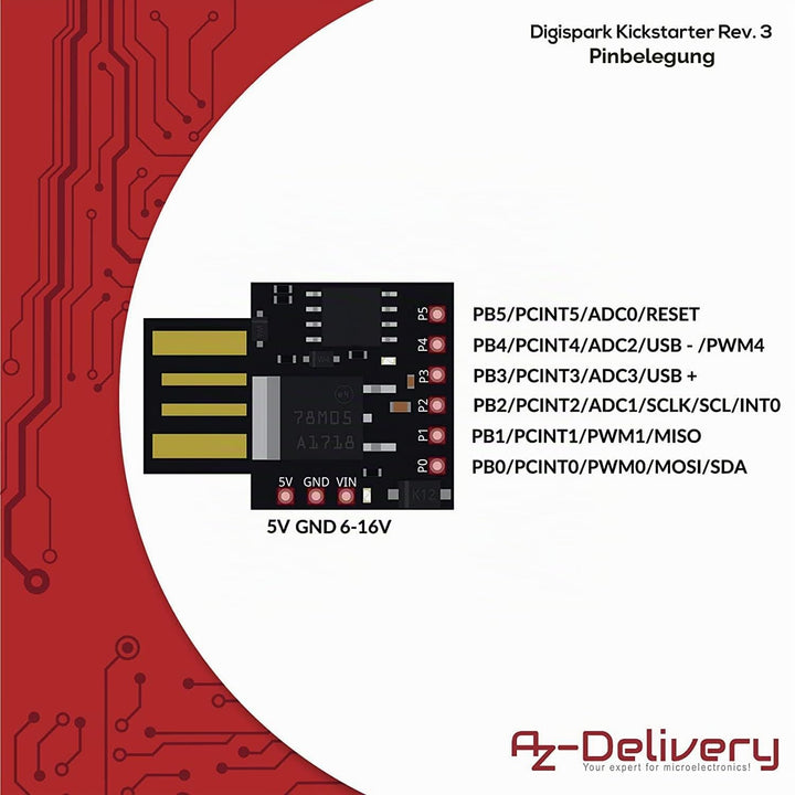 AZDelivery 25 x Digispark Rev.3 Kickstarter mit ATTiny85 und USB kompatibel mit Arduino inklusive E-