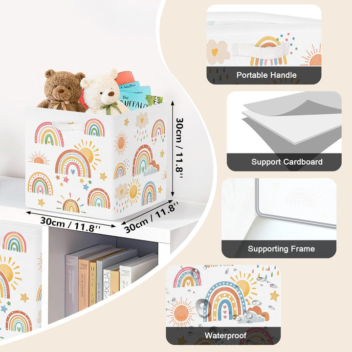 Clastyle 3 Stück Regenbogen Aufbewahrungsbox Stoff für Kallax Faltbar Aufbewahrungskorb Klein Schran