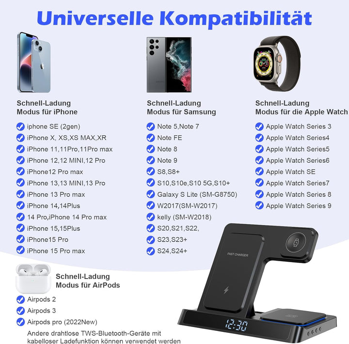 4 in 1 ladestation für iPhone und Watch Kabelloses Ladegerät 15W Faltbarer Induktive Wireless Charge