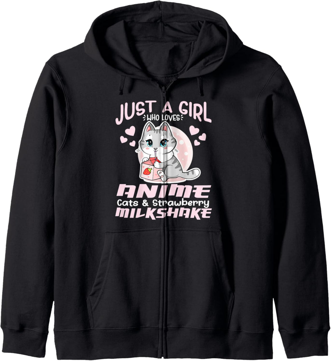 Nur ein Mädchen, das Anime-Katzen und Erdbeer-Milchshake liebt Kapuzenjacke