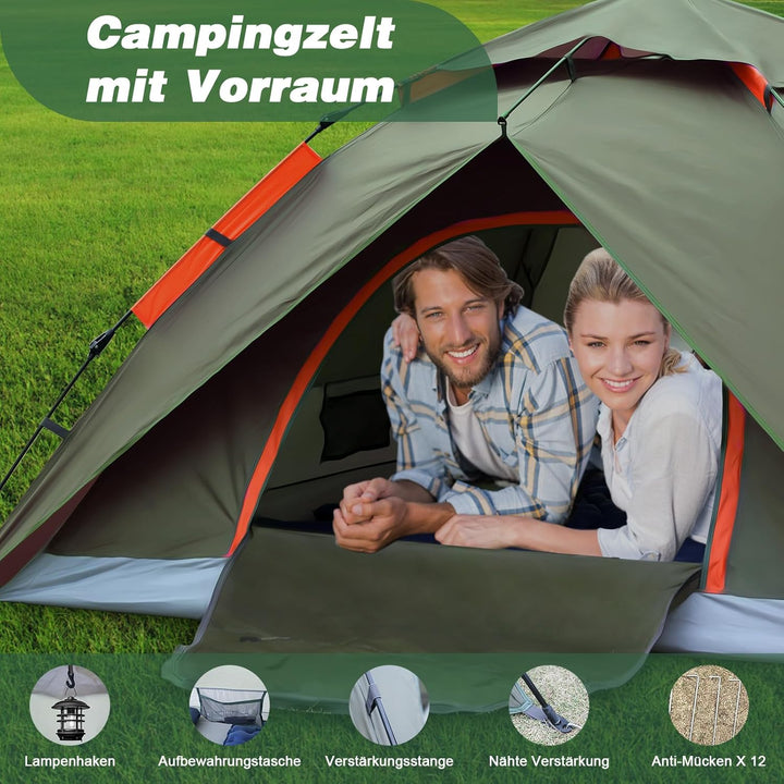 Pop Up Zelt, Camping Zelt Automatisches 2-4 Mann Personen Kuppelzelt 4 Jahreszeiten Wasserdicht Wind