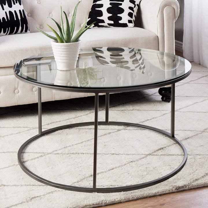 [en.casa] Couchtisch Kolari 45 x 80 cm Beistelltisch Wohnzimmertisch Glastisch Sofatisch rund Rauchg