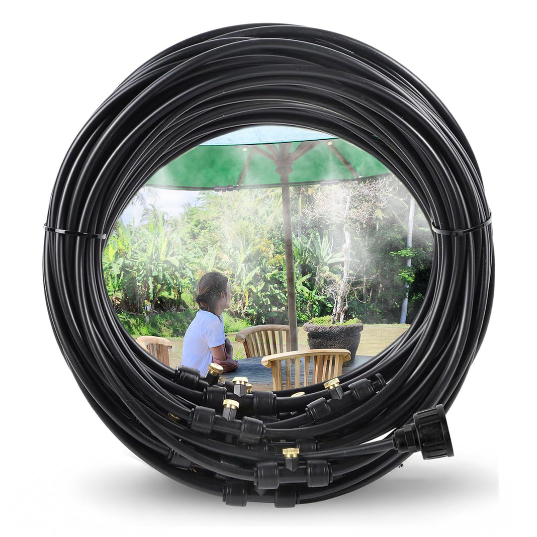 Tesmotor 18M Sprühnebel Kühlung Set, Outdoor Misting System mit 20 Messing Nebeldüsen, Nebelkühlung