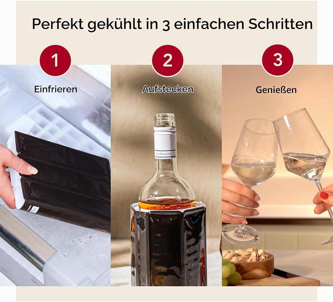 Vacu Vin Weinkühler, flexibel, wiederverwendbar, schwarz, für effiziente Kühlung von Standardflasche