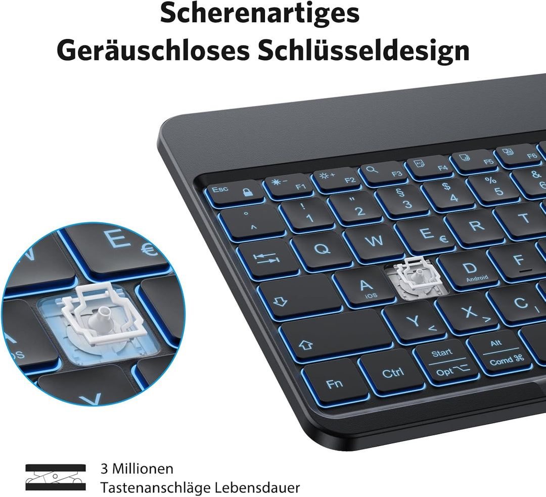 OMOTON Bluetooth Tastatur für iOS/Android/Windows mit Telefonhalter, iPad Tastatur mit Hintergrundbe