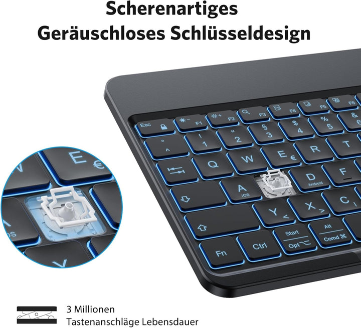 OMOTON Bluetooth Tastatur für iOS/Android/Windows mit Telefonhalter, iPad Tastatur mit Hintergrundbe