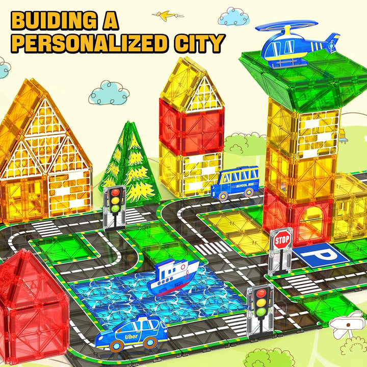 Magnetische Bausteine Strassen-Set mit Auto Magnetspiel Magnete Kinder Ausfahrbarem Magnetbausteine