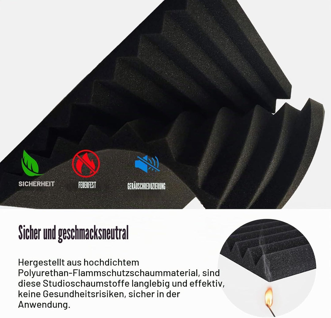 JBER Akustikplatte, 48-Stück, Studio-Schaumstoff, Keil-Struktur, feuerfest, schalldicht, gepolstert,
