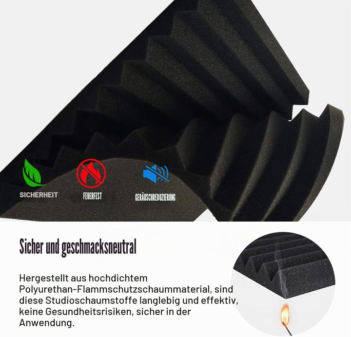 JBER Akustikplatte, 48-Stück, Studio-Schaumstoff, Keil-Struktur, feuerfest, schalldicht, gepolstert,