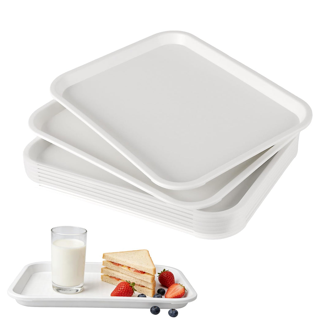 FUNSUEI 8 Stück Fast Food Tablett, 35 x 27 x 2,3cm Kunststoff Rechteckig Serviertablett, Weiss Kunst