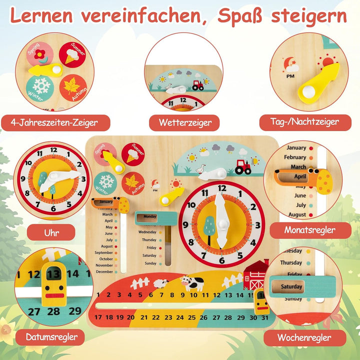 COSTWAY Lernuhr Kinder, Kinderkalender mit Jahreszeiten, Wetter, Tag, Nacht, Monat, Woche & Datum, M