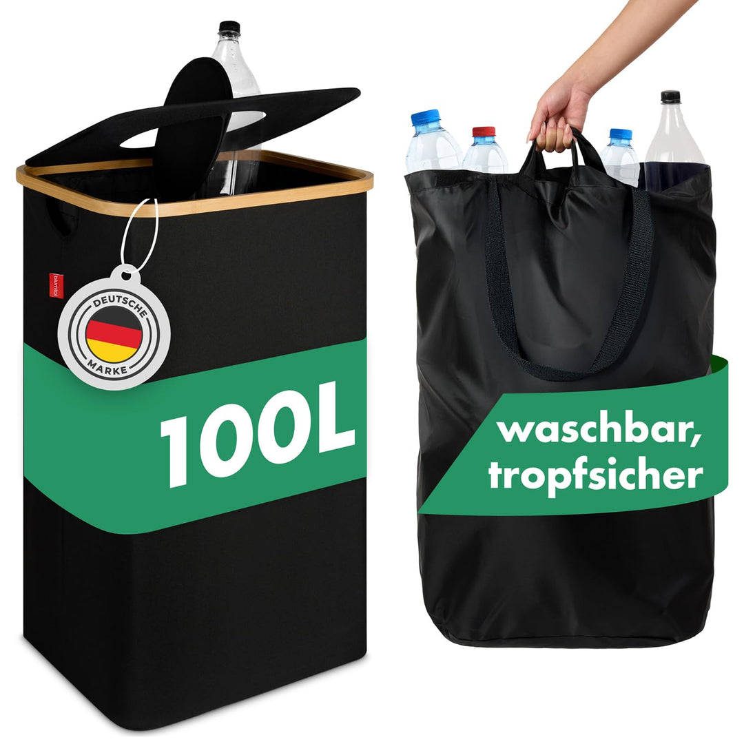 Blumtal Pflandflaschen Sammelbehälter 100L - Bambus Pfandflaschen Organizer mit Pfandflaschen Tasche