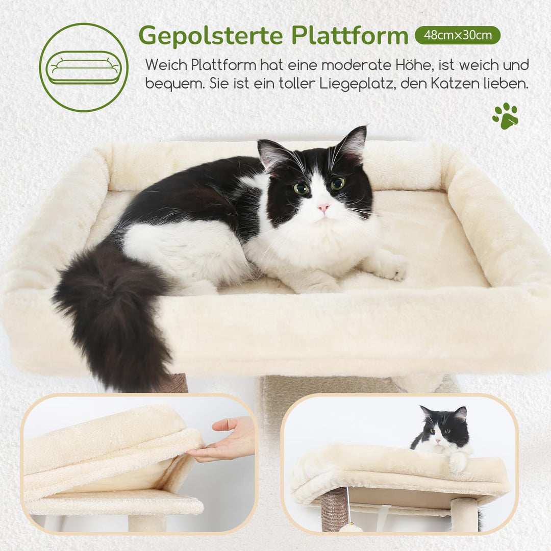 Globlazer Kratzbaum Beige mit Extragrosse Hängematte 45 * 40cm, Grosse Katzenhaus, Gepolsterte Platt