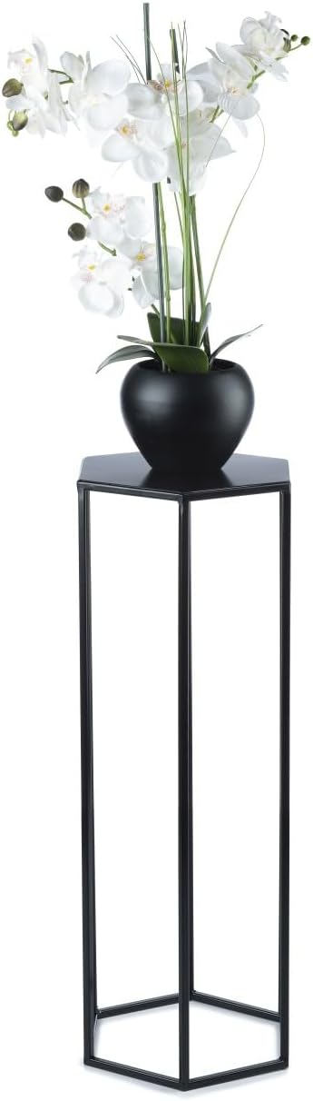 moderner Blumenhocker aus Metall 70 cm sechseckig schwarz Deko Plant Stand Schwarz 70 cm, Schwarz 70