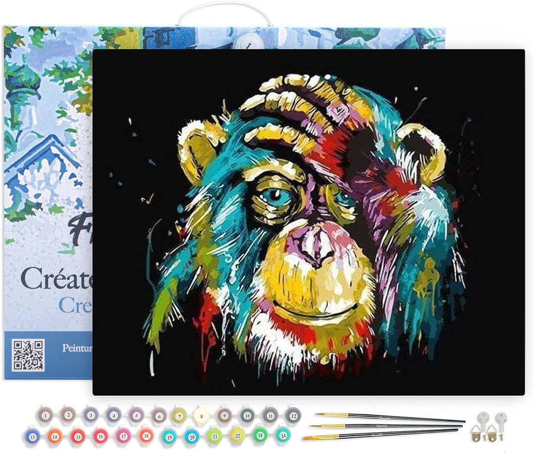 Figured'Art Malen Nach Zahlen Erwachsene Mit Rahmen Pop Art Pavian - Paint by Numbers Basteln DIY Ba