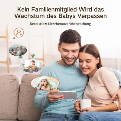 ACEBELL 2K Babyphone mit Kamera, PTZ 360° 5'' WLAN Video Babyphone mit App, 4×Zoom, Automatische Ver